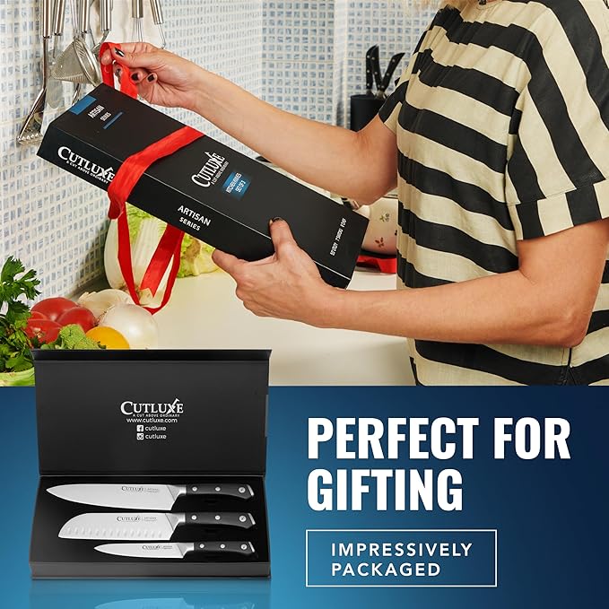 Cutluxe Chef Knife Set, 3 PCS Professional Chef's Knife Set ??Razor Sharp German Steel, Full Tang, Ergonomic Handles - Artisan Series