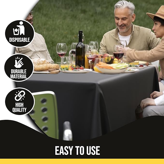 Party Solids 12-Pack Black Plastic Disposable Tablecloth ??Size: 60 횞 84 Inches ??Rectangle Table Cover for Parties, Picnics & Formal Events