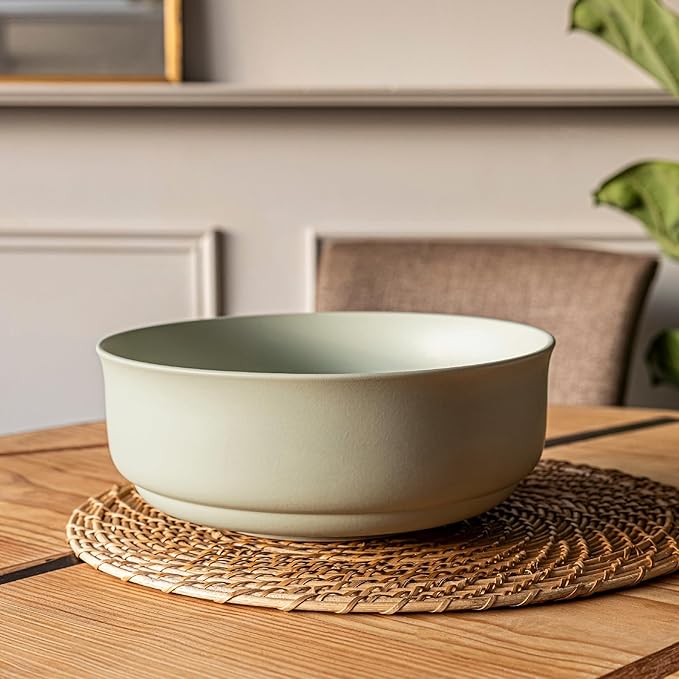over&back Rim Serving Bowl - Stoneware Dishes - All-Occasion Place Settings - Perfect for Salads, Pastas, Snacks, and More - 10" x 10" x 3.7" - Semi-Matte Sage