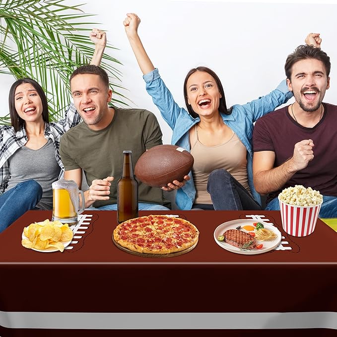 QZYL Football Party Supplies, Disposable Football Tablecloth, 4 PCS Table Cloth with 2 Styles, Touchdown Theme Tablecloths, Plastic Table Runner for Game Day Party Decorations