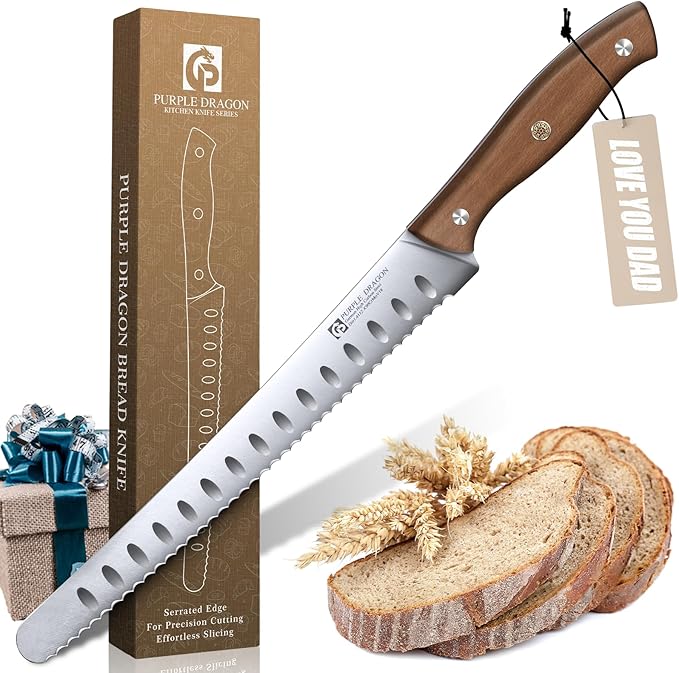 Purple Dragon Bread Knife for Homemade Bread, Serrated Knife - German High Carbon Steel Slicing for Sourdough - Cake and Fruits - Anniversary Idea Gift - Rounded Christmas Gift for Men and Women