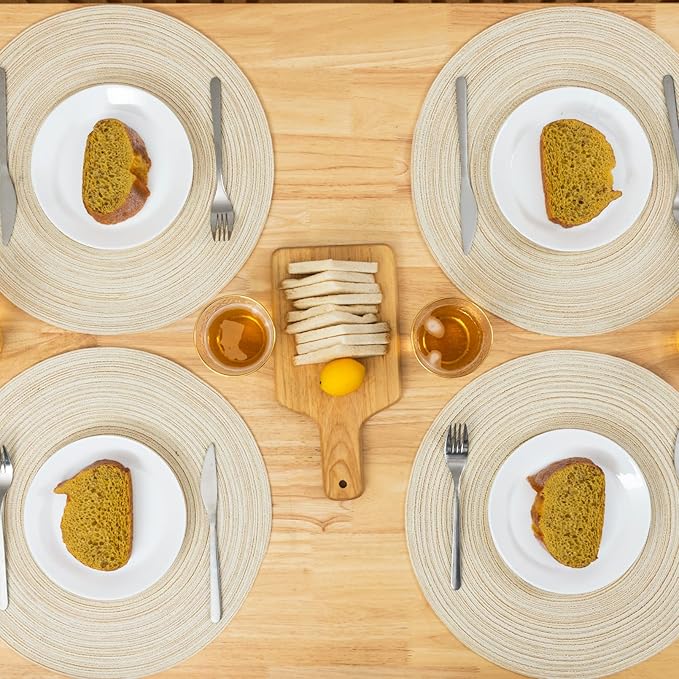 Winknowl Round Braided Placemats Set of 4 Washable Woven Heat Resistant Table Mats for Kitchen Dining Tables 15 inch Round Place Mats (Ivory,4)