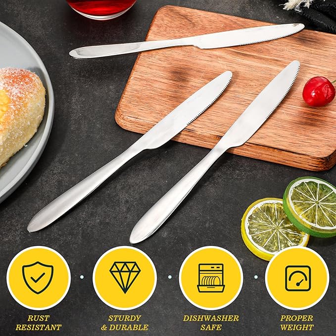 Nuenen 200 Pcs Dinner Knives Set 8.4 Inches Serrated Table Knives Durable Stainless Steel Butter Steak Silverware Bulk for Home, Restaurant, Kitchen, Dishwasher Safe and Mirror Polished