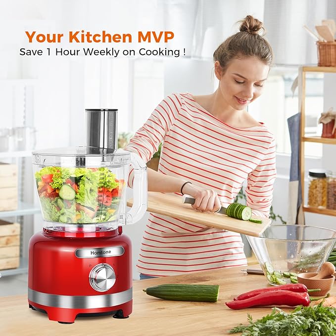 Homtone 16 Cup Food Processor Large, 9 Functions 7 Blades 3 Speeds for Shredding, Slicing, Making French Fries, Chopping Meat, Kneading Dough & Emulsifying, 600W (16 Cup-7 Blades)