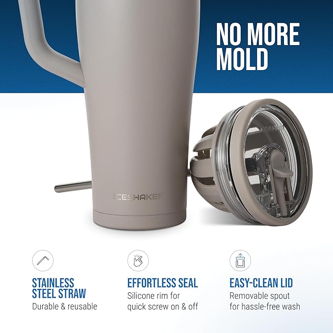 Ice Shaker 40 oz Tumbler with Handle and Straw | 40oz Java | Cold for 30+ Hours | 2-in-1 Tumbler Shaker Bottle | Odor-Free 40 ounce Bottle for Water, Protein Shakes, Smoothies, Cocktails