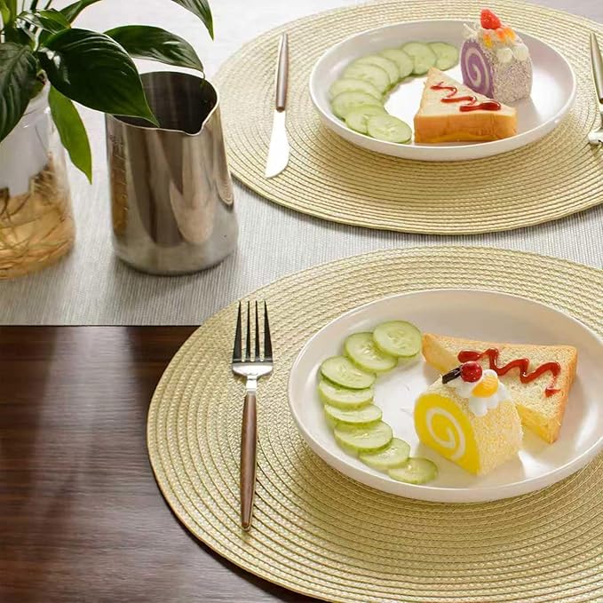 FunWheat Round Braided Placemats Set of 8 Place Mats for Dining Table Woven Washable Non-Slip Table Mats 15 Inch(Ivory,8pcs)