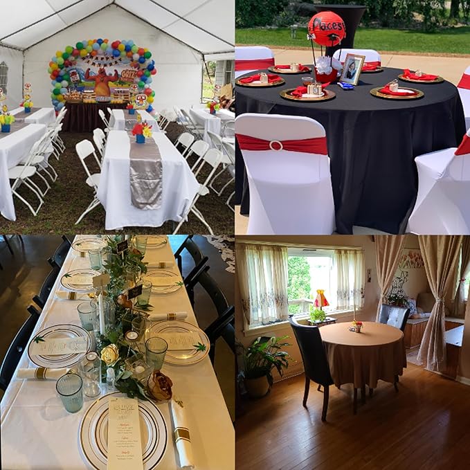 6 Pack White Round Tablecloths 90 Inches Table Cloth Stain and Wrinkle Resistant Washable Polyester Table Cover Fabric for Party, Wedding,Dining,and Banquet Decoration