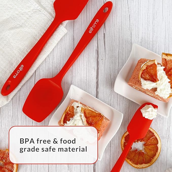 Elihome Chef Series 3 Piece Silicone Spatula Set - 600째F Heat Resistant Non Stick Rubber Kitchen Scraper Spatulas for Cooking, Baking, and Mixing ??BPA Free and LFGB Certified Silicone (Red)