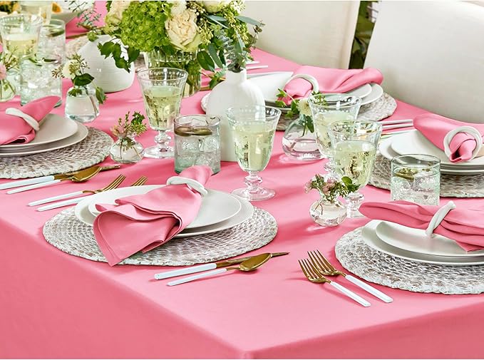 Solino Home Linen Tablecloth for Rectangle Tables 60 x 90 Inch - 100% Pure Linen Pink Carnation Table Cloth - Fete, Machine Washable Cloth Tablecloth for Valentines, Spring, Easter