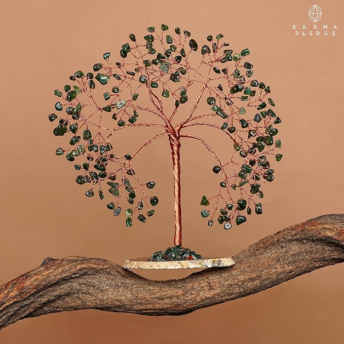 KARMAPLEDGE Crystal Tree Home and Office Decoration, Green Aventurine Healing Stones Handmade Crystal Decor Tree of Life for Positive Energy, Good Luck, Money and Spiritual Gifts for Women