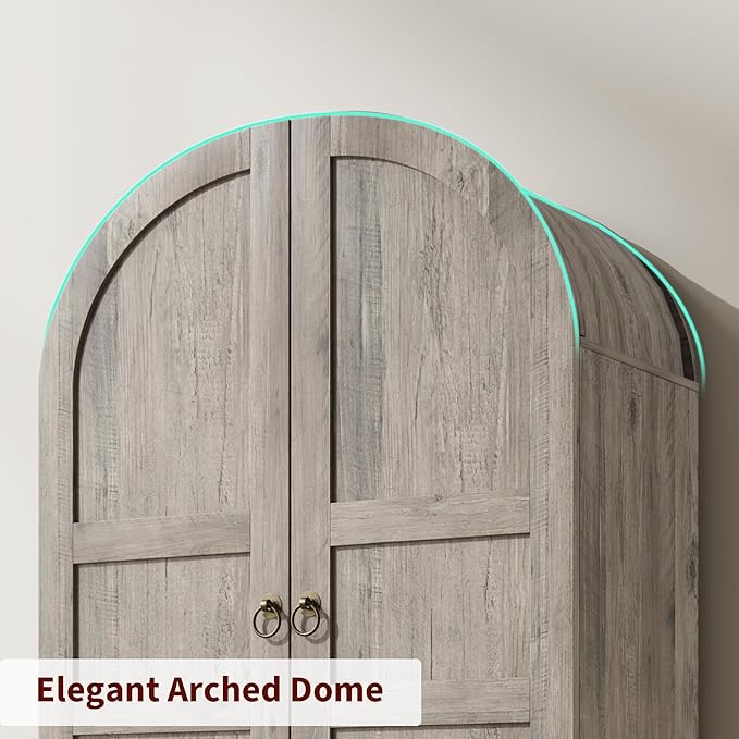 CABIHOME 72" Tall Arched Kitchen Pantry Cabinet, Freestanding Farmhouse Storage Cupboard with Doors, Drawers & Shelves, Versatile Wooden Organizer for Dining Room, Living Room, Rustic Gray