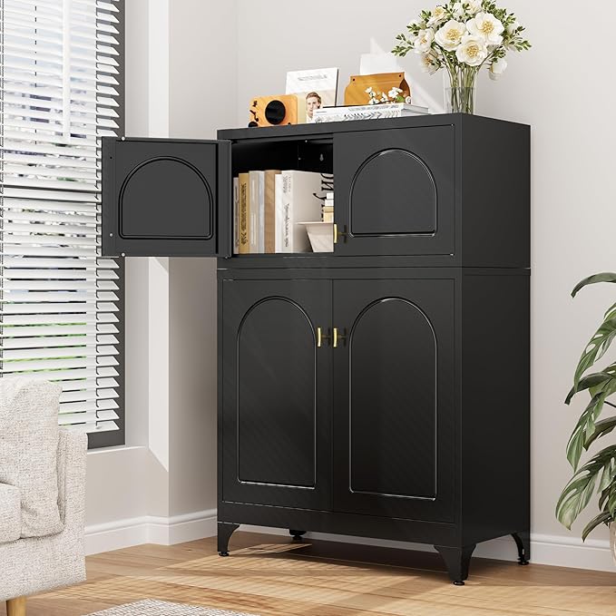 32" Metal Wall Cabinet 2 Doors,Black Hanging Cabinets with Handle,Bathroom Cabinet,Pantry Cabinet 16" D x 32" W x 15" H