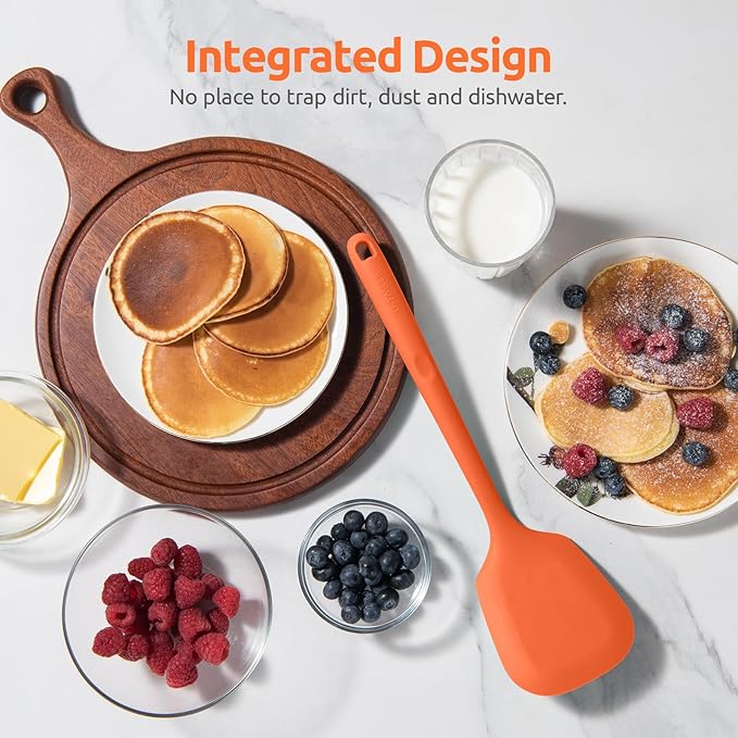 600쨘F Heat Resistant Silicone Turners: U-Taste 13.6in Long Solid & Slotted Kitchen Spatula Flipper, Large Flexible Cooking Utensil for Flipping Egg, Pancake in Nonstick Cookware(Orange, 2PCS)