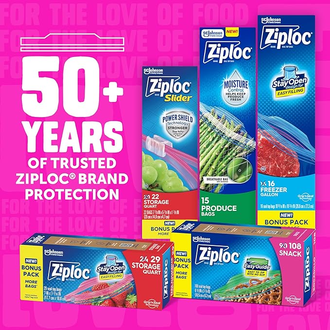 Ziploc 2 Gallon Food Storage Bags, Grip 'n Seal Technology for Easier Grip, Open, and Close, 36 Bags Total
