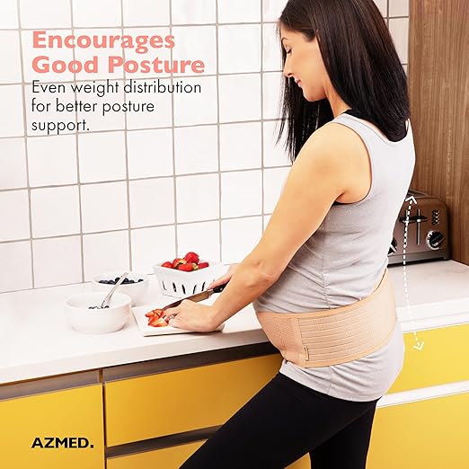 AZMED Maternity Belt Back Support - Adjustable Abdominal Binder for Pregnancy - Belly Band for Pelvic, Waist & Lower Back Comfort - Fits Up to 46 Inches - Beige