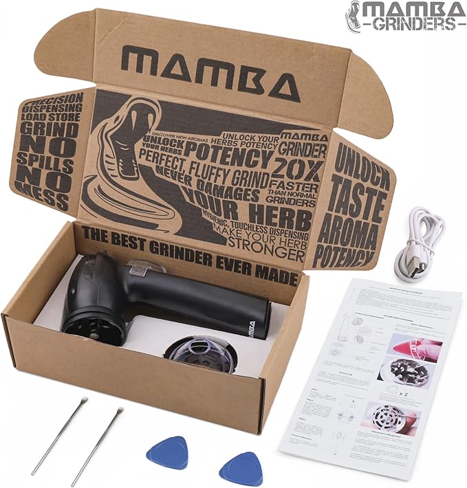 Mamba Lite 0.75g Black All-Plastic Head USB Electric Herb Grinder. Small Portable Herbal Machine & Spice Mill for the Kitchen