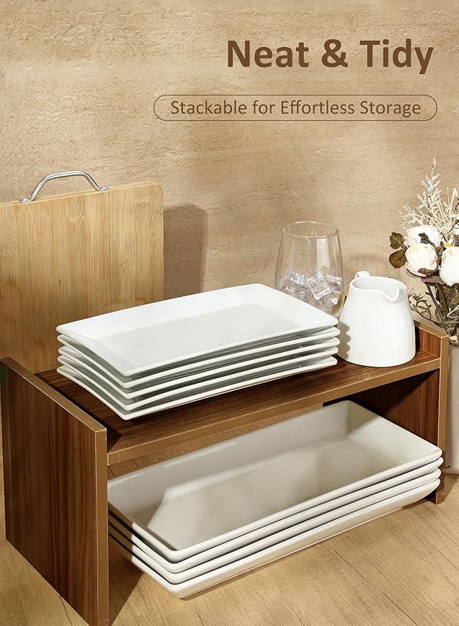 Yedio Porcelain Rectangular Dinner Platters, 9.75 Inch Rectangle Serving Plates for Sushi, Snacks, Cake, Meat & Appetizers, Set of 4, Elegant White Design