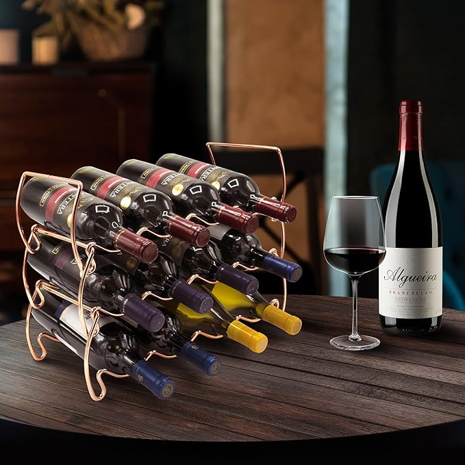 Sorbus Metal Wine Racks Countertop - 3 Tier Stackable Wine Rack - Bottle Rack Holds 12 Wine Bottles for Home, Bar, or Wine Cellar, Free-Standing Wine Rack for Inside Cabinet Wine Storage (Copper)