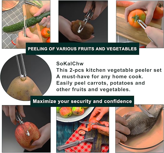 Sokalchw Best Vegetable Carrot Potato Peelers for Kitchen, 2 Pcs, Just Like Mom's old steel Fruits Peeler(52877)