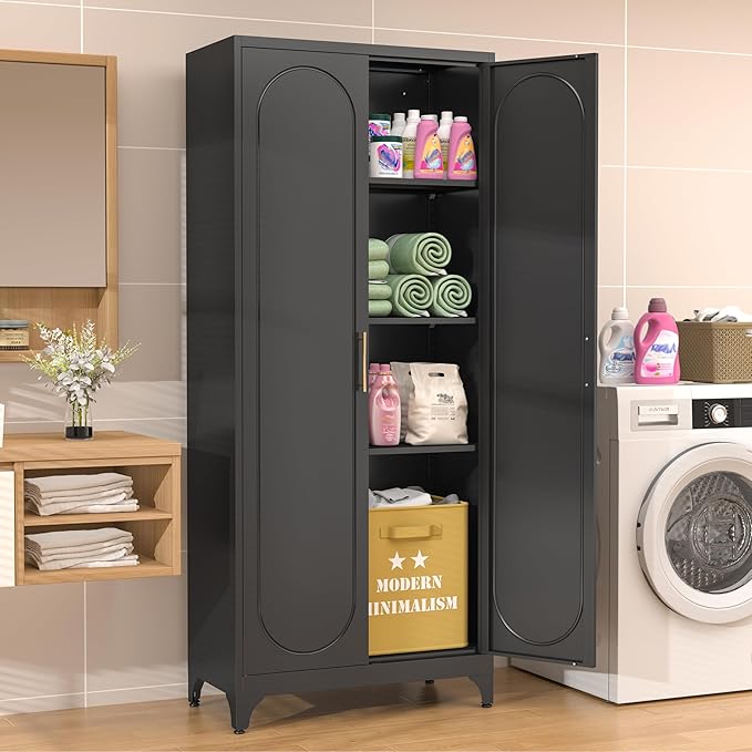 75??Tall Kitchen Pantry Cabinet,Metal Kitchen Storage Cabinet with Doors and Adjustable Shelves,Modern Hutch Cabinets,Freestanding Cupboard for Dining Room