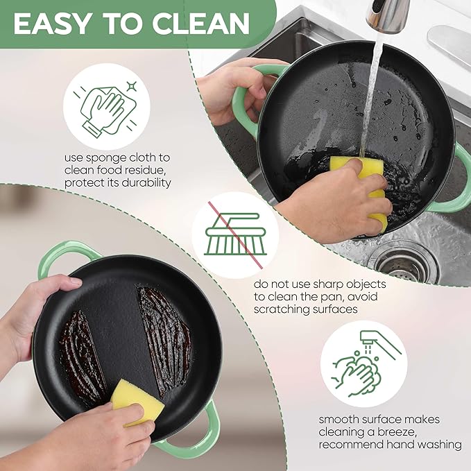 E-far Dutch Oven for Sourdough Bread Baking, 6 Qt Round Enameled Cast Iron Dutch Oven for Homemade Artisan Bread, Dome Lid & Shallow Base, Matte Black Interior & Durable, Oven-Safe to 500?? Green