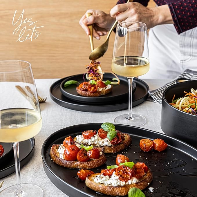 Over&Back Stackable Stoneware Serving Platter - Elegant 1-Piece Oval Serving Platter to Complete Your Kitchen Set - Perfect for Appetizers, Desserts, and More - 16" L x 11" W - Semi-Matte Black