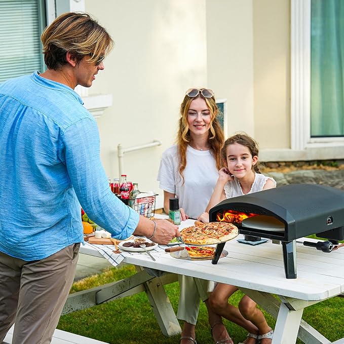 EchoSmile 12'' Gas Outdoor Pizza Oven, Propane Pizza Cooker Reaches 950째F, 60 Seconds Fast Cooking, Includes Gas Hose, Flame Control Knob, Extended Heat Handle, Black