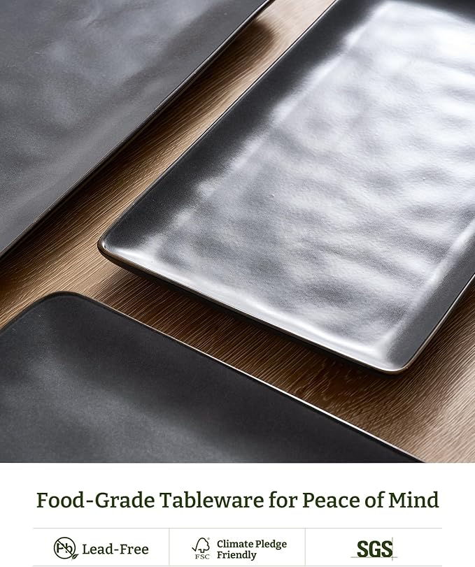 Famiware Serving Platter, Rectangular 15.67/14.1/12.6inch Serving Dishes for Entertaining, Dishwasher Safe, Stoneware Serving Trays for Party, Food, Turkey, Snack, Cheese, Reactive Glaze, Matte Black