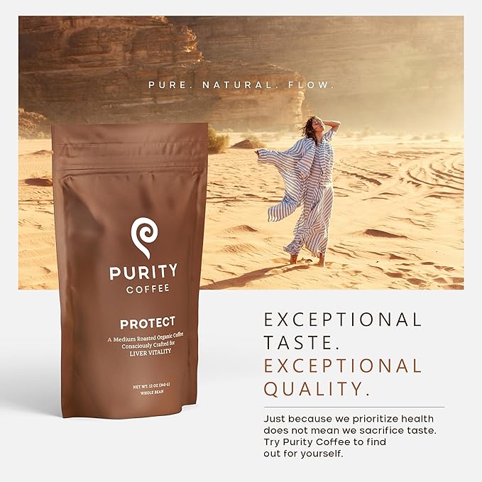 PURITY COFFEE PROTECT High Antioxidant Light-Medium Roast Whole Bean (12oz Bag) | Specialty-Grade USDA Organic Arabica Blend | Third Party Tested for Mold, Mycotoxins & Pesticides