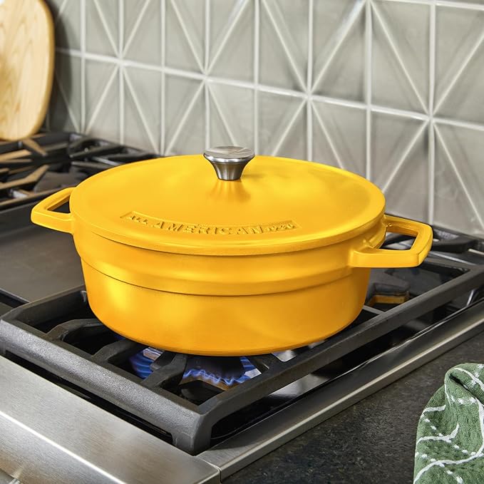 All American 1930 - Dutch Oven - The Saucier Set, Mustard Yellow - 5.5qt Capacity - Perfect for Sauces, Soups & Simmering - Non Stick & PFAS Free - Made in the USA