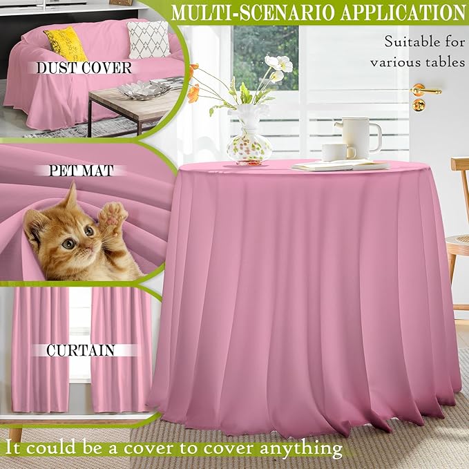 BYDOLL Table Cloth 60 Inch Round Tablecloth Fits Max50 Inch Diameter Table Top,Pink Polyester Washable Wrinkle-Free Spillproof Tablecloth for Party Patio Cover