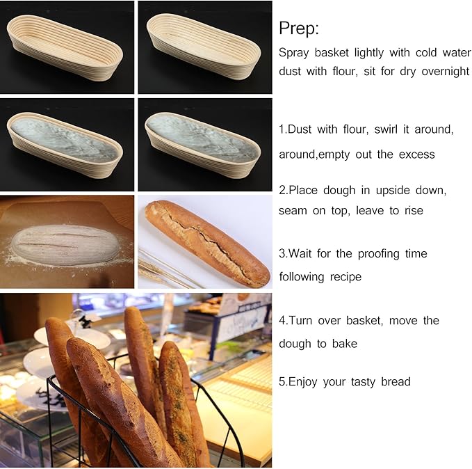 ANPHSIN 13" Banneton Bread Proofing Basket - Sourdough Basket Loaf Brotform, Oval Dough Rising Bowl with Liner for Homemade Bread Making Baking Supplies Gifts