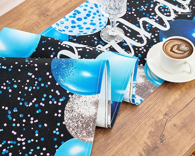 Letjolt Silvery Blue Balloon Happy Birthday Table Runner 72 Inches Celebrate Birthday Party Table Decor