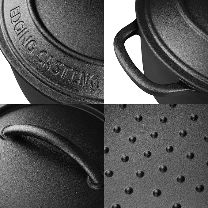 Pre-Seasoned Cast Iron Dutch Oven Pot with Lid Dual Handle, Sourdough Bread Baking Pots竊?Round 5 Quart, Black