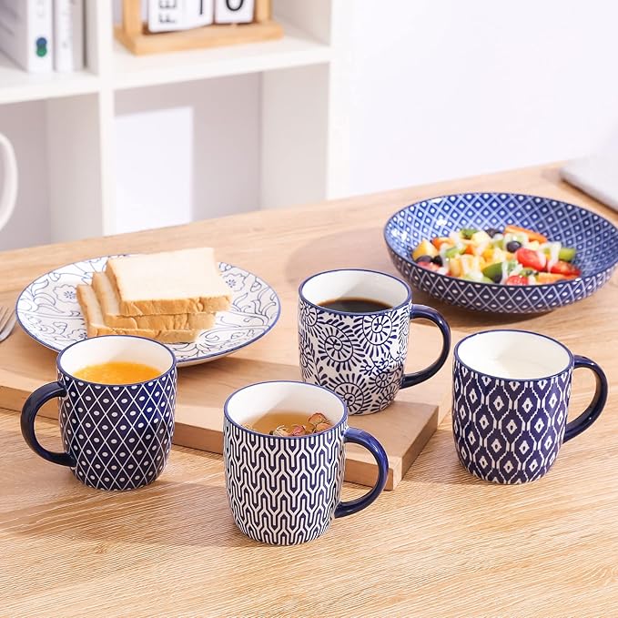 Selamica 10 OZ Coffee Mugs Set of 4, Small Coffee Cups Ceramic with Handle, Coffee Mug for Cappuccino Latte Cocoa Milk Tea, Dishwasher Microwave Safe,Vintage Blue