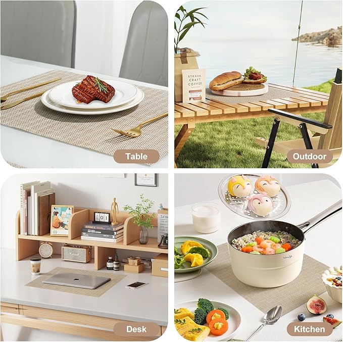 flohar Placemats Set of 6竊똍on-Slip PVC Weave Table Mats Easy to Clean竊똇eat Resistant Place Mats for Kitchen Dining Table Decoration Indoor Outdoor竊똁eige