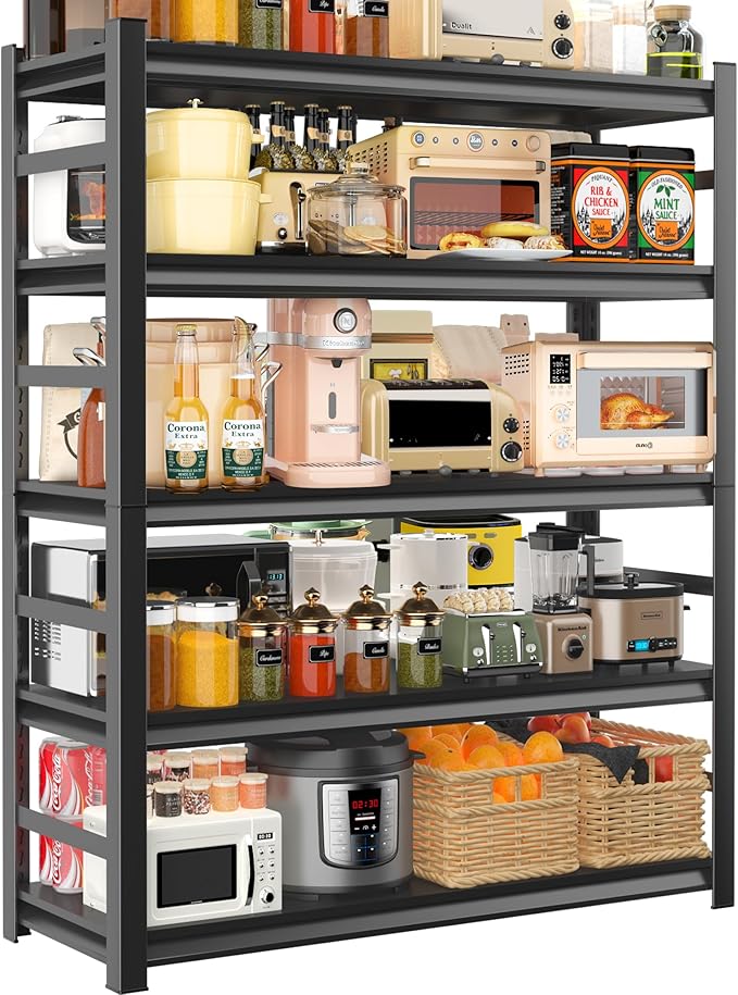 Heavy Duty Kitchen Storage Shelves 18''D*48''W*78''H, Waterproof and Rustproof Metal Shelf, Adjustable Multi-Functional Kitchen Shelf, Black