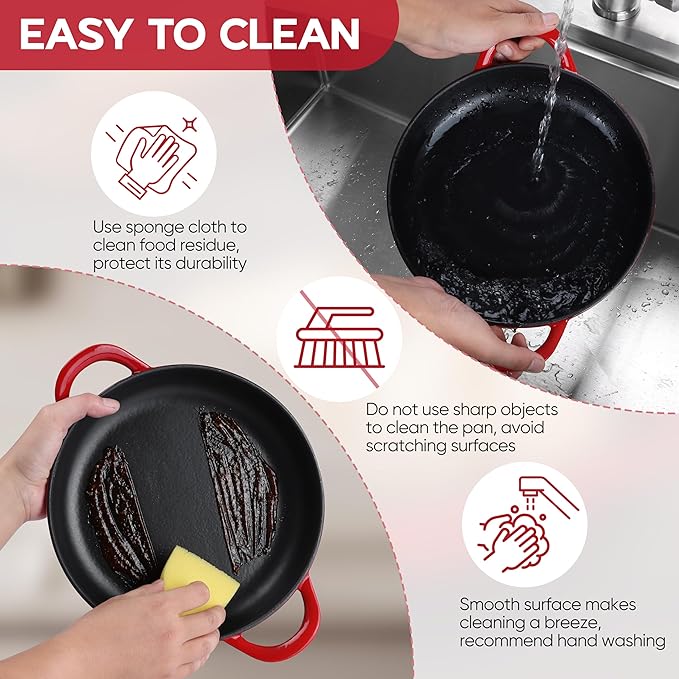 E-far Dutch Oven for Sourdough Bread Baking, 6 Qt Round Enameled Cast Iron Dutch Oven for Homemade Artisan Bread, Dome Lid & Shallow Base, Matte Black Interior & Durable, Oven-Safe to 500?? Red