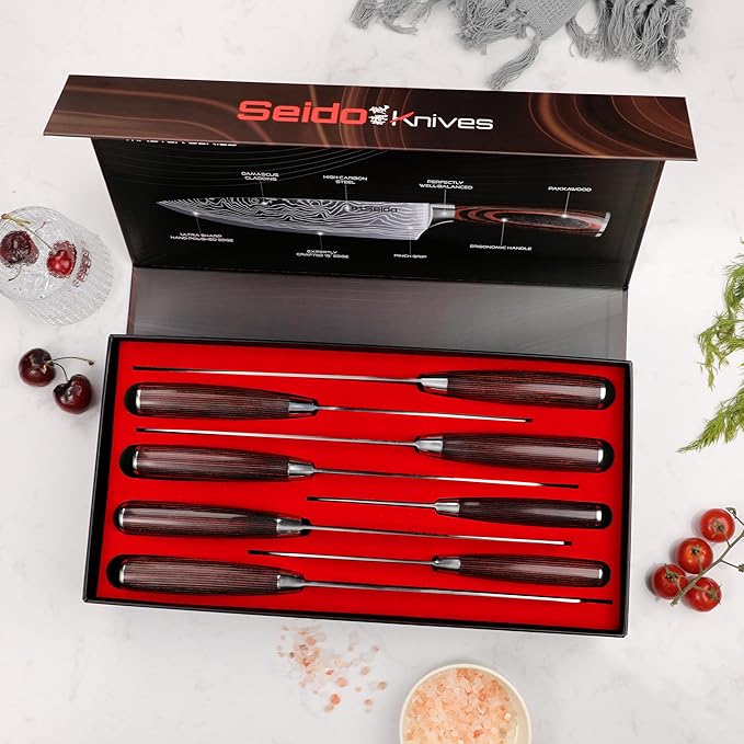 Seido Knives Master Chef Knife Set, 8-Piece Kitchen Knife Set, High-Carbon Stainless Steel Handmade Culinary Knives, Professional Chef Knives, Kitchen Knife