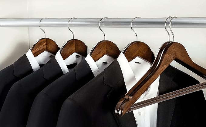 TOPIA HANGER Wooden Coat Hangers 30 Pack, Vintage Wood Suit Hangers with Non Slip Pants Bar, 360째 Swivel Hook and Shoulder Notches for Camisole, Jacket, Pants, Smooth Finish Clothes Hangers - CT34A30