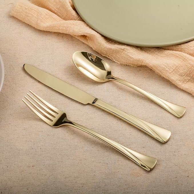 Alata Alice Champagne Gold Mirror 40-Piece Silverware Set Stainless Steel Flatware Set,Service for 8,Mirror Polished Cutlery Set,Dishwasher Safe