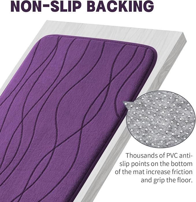 YIHOUSE Memory Foam Purple Bathroom Rug Sets 2 Piece, Ultra Absorbent Bath Mat for Bathroom - Non-Slip Machine Washable & Dry Quickly, 2 Piece Bathroom Mat Set, Purple