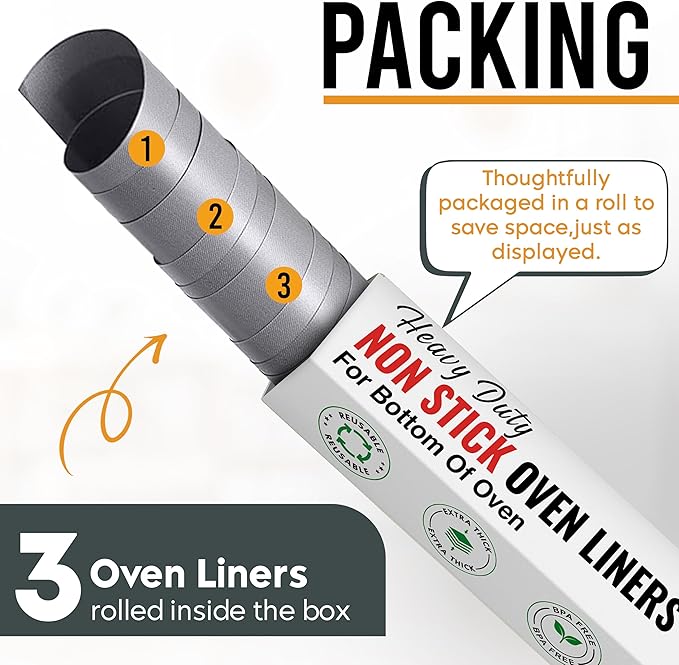 Non Stick Oven Liners for Bottom of Oven, 3 Pack Large Heavy Duty Mats, 17??x 25??BPA and PFOA Free Reusable Mat for Toaster Electric Gas Stove Microwave Charcoal or Gas Grills (Silver)