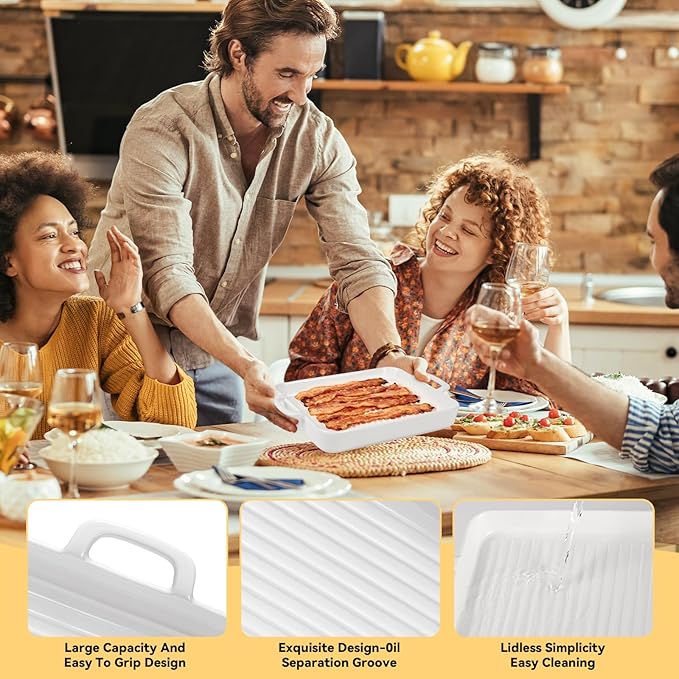 Bacon Cooker for Microwave Oven,Ceramic Microwave Bacon Tray,White Bacon Cooker Meat Rack for Oven, Square Baking Tray,Multi-Functional Microwave bacon Cooker,Microwave-Safe