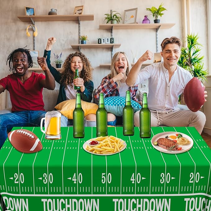 QZYL Football Party Decorations - 2PCS Touchdown Tablecloths, Disposable Tablecloths, Plastic Table Cover, Touchdown Theme Table Runner for Game Day, Birthday Party Supplies