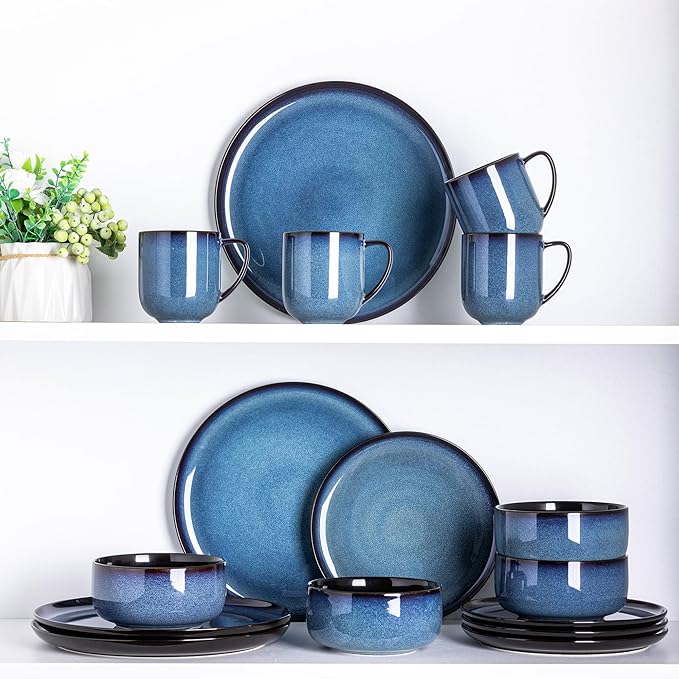 LERATIO 12OZ Ceramic Coffee Mugs Set of 6, Large Porcelain Coffee Cups With Large Handle For Latte,Cappuccino,Milk,Cocoa,|Dishwasher&Microwave Safe Mug Sets,Ideal for Man,Woman,Dad, Mom-Blue