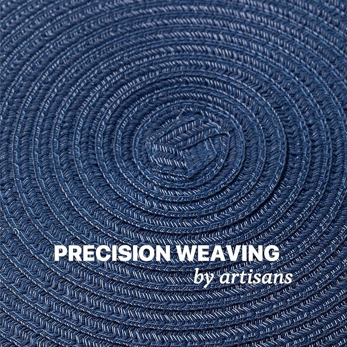 Round Placemats Set of 6 Woven Placemats Washable Braided Table Mats for Dining Table Heat Resistant Non-Slip Circle Place Mats(Navy Blue)