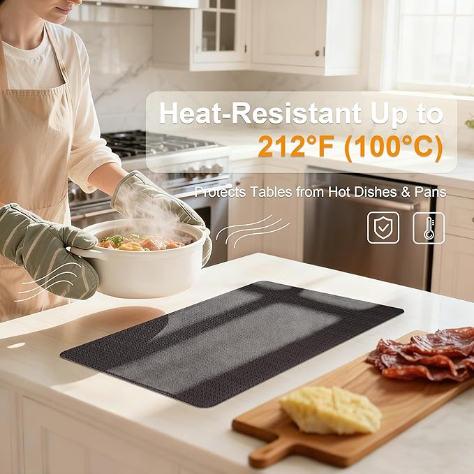 PROMATTOO Faux Leather Placemats Set of 4 – 17x12 Inch Vinyl Table Mats, Heat Resistant, Non Slip, Wipeable & Washable, Easy to Clean Dining Table Decor for Kitchen & Dining Room(Dark Brownish Black)