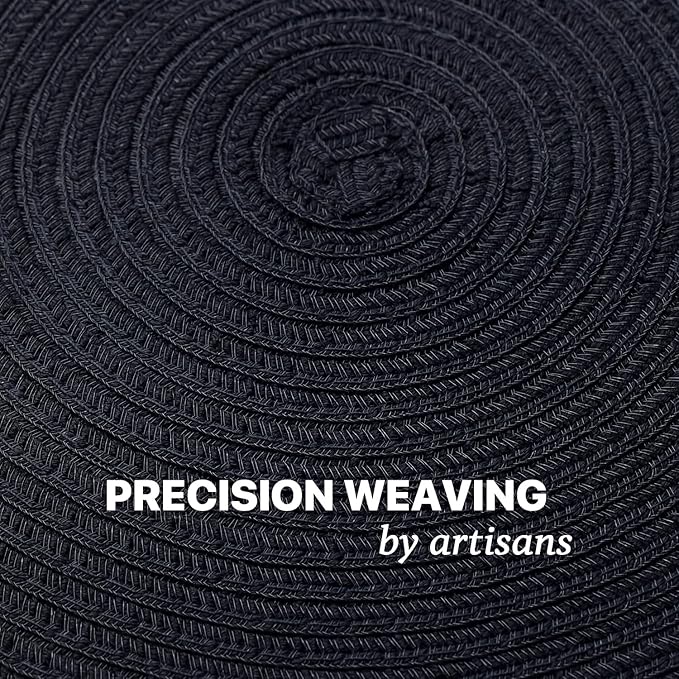 Round Placemats Set of 4 Woven Placemats Washable Braided Table Mats for Dining Table Heat Resistant Non-Slip Circle Place Mats(Black)