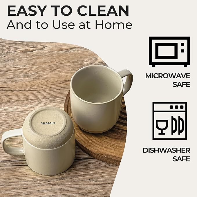 MIAMIO ??Coffee Mugs Set of 4 / Ceramic Cups for Coffee (17.5 oz), Cappuccino, Latte Macchiato, Tea, Espresso/Dishwasher and Microwave Safe ??Sierra Collection (Light, Mugs (4x))